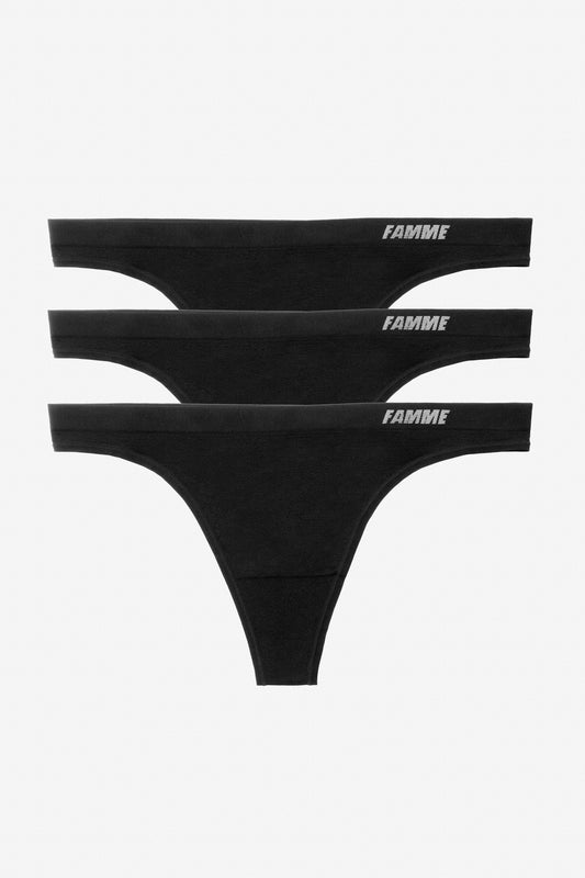 Black 3-Pack Seamless Thong