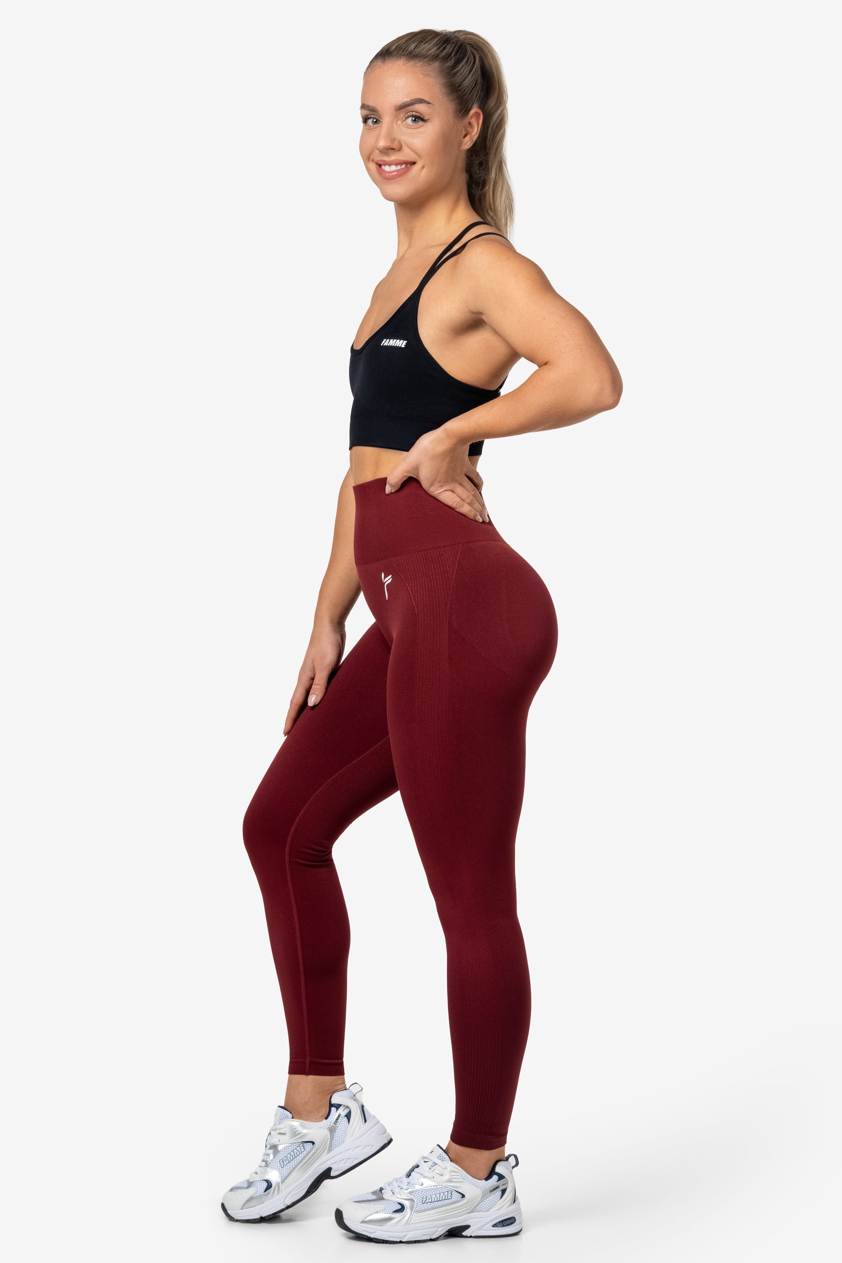 Dark Red Peachy Scrunch Leggings - for dame - Famme - Leggings